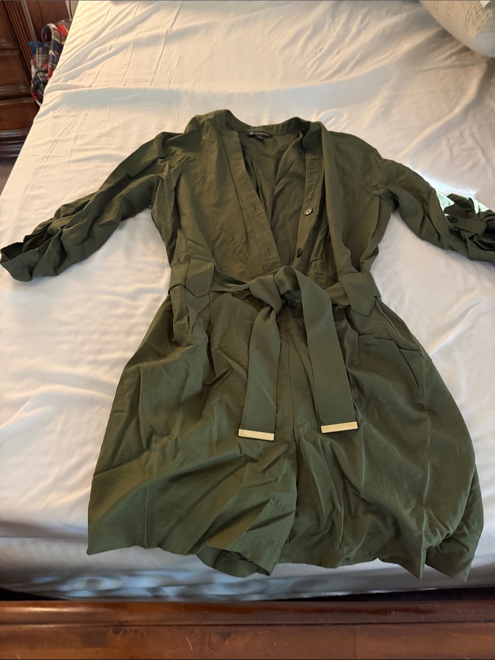 INC International Concepts Olive Green Button-Up Dress